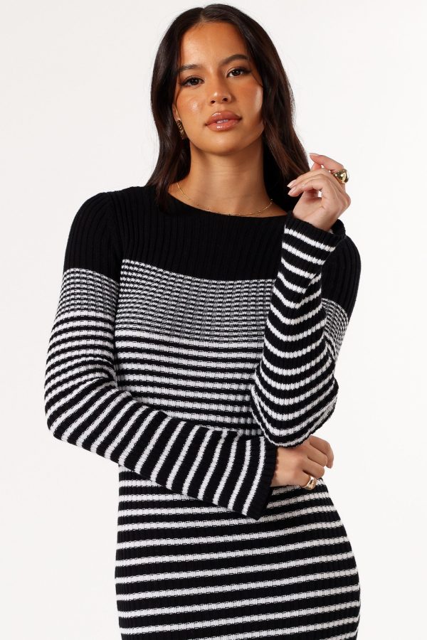 Camy Long Sleeve Midi Dress – Black/White - Image 5