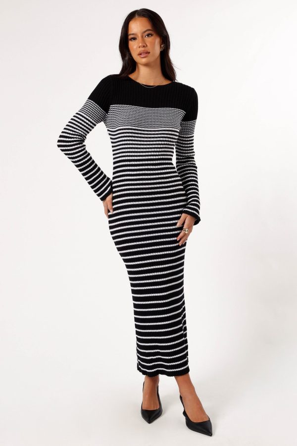 Camy Long Sleeve Midi Dress – Black/White - Image 2
