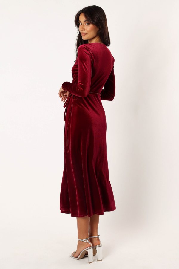 Darby Long Sleeve Midi Dress – Burgundy - Image 3