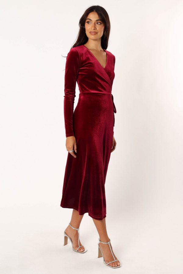 Darby Long Sleeve Midi Dress – Burgundy - Image 4